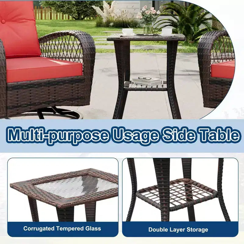 Table et chaises de salle à manger en osier pour terrasse