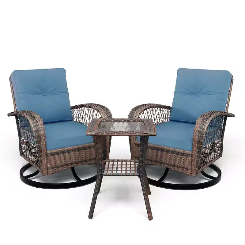 3-Piece Swivel Rocking Patio Chairs Set; Wicker Patio Bistro Set; 2 Glider Chairs & Side Table; Thickened Cushions; for Porch; Backyard; Garden