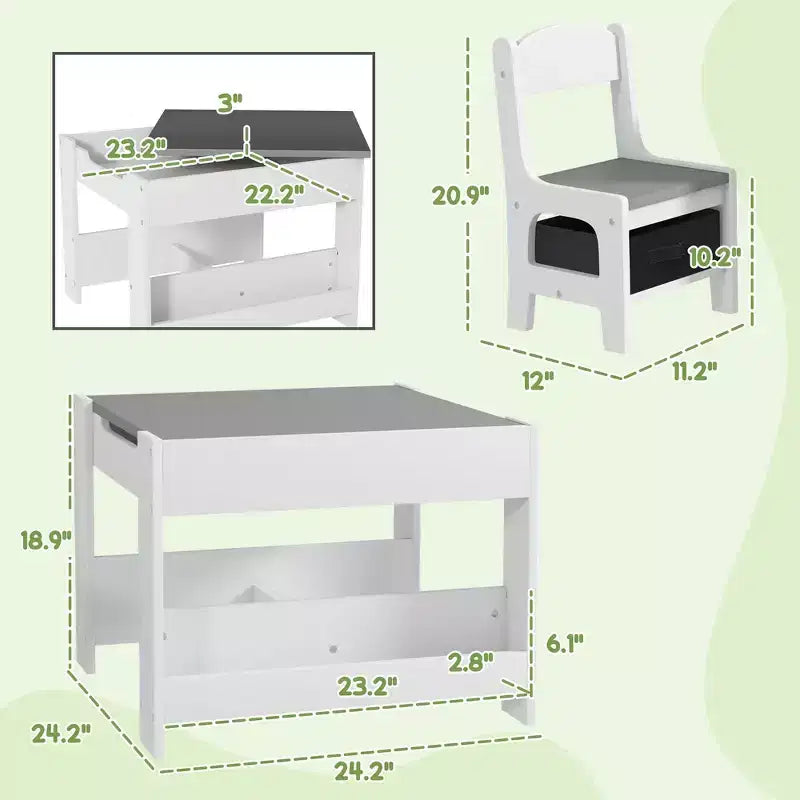 Table et chaises pour enfants, avec tableau noir de bureau, étagères de rangement et bibliothèques