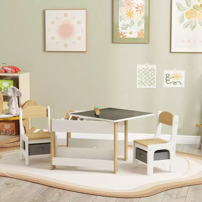 Table et chaises pour enfants, avec tableau noir de bureau, étagères de rangement et bibliothèques