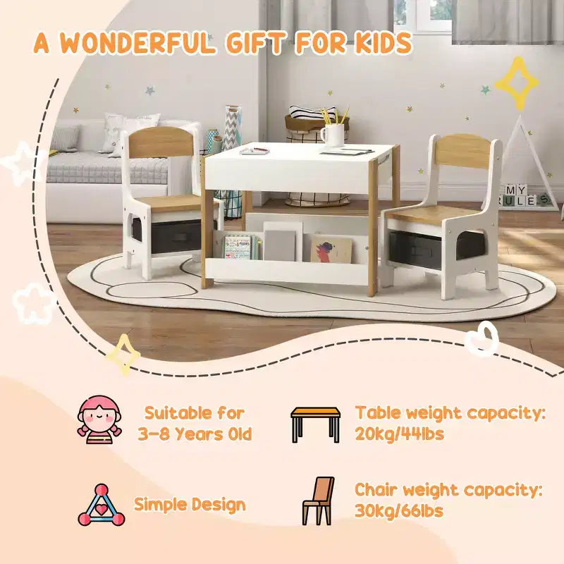 Table et chaises pour enfants, avec tableau noir de bureau, étagères de rangement et bibliothèques