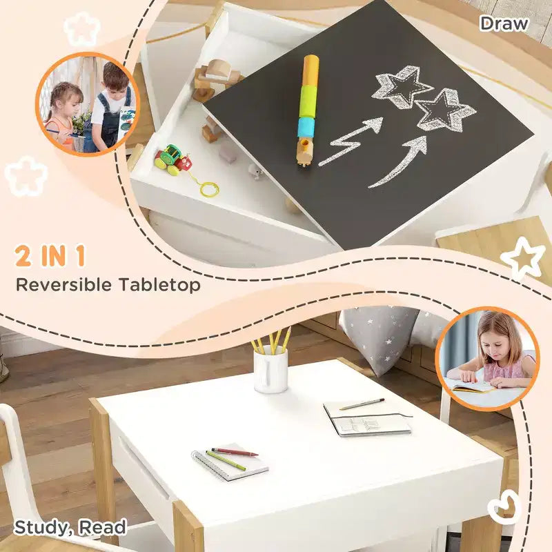 Table et chaises pour enfants, avec tableau noir de bureau, étagères de rangement et bibliothèques
