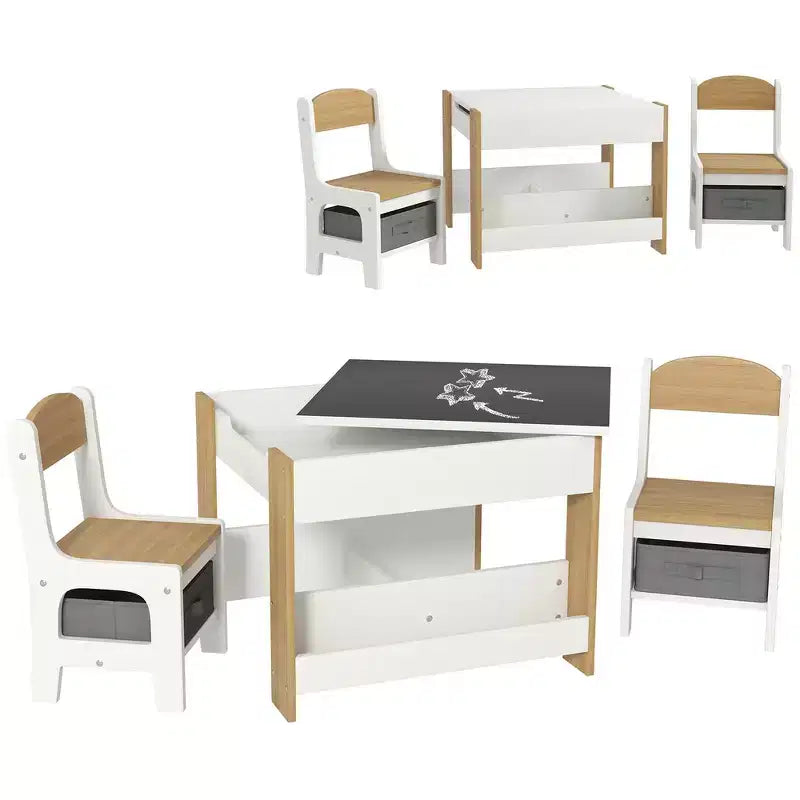 Table et chaises pour enfants, avec tableau noir de bureau, étagères de rangement et bibliothèques