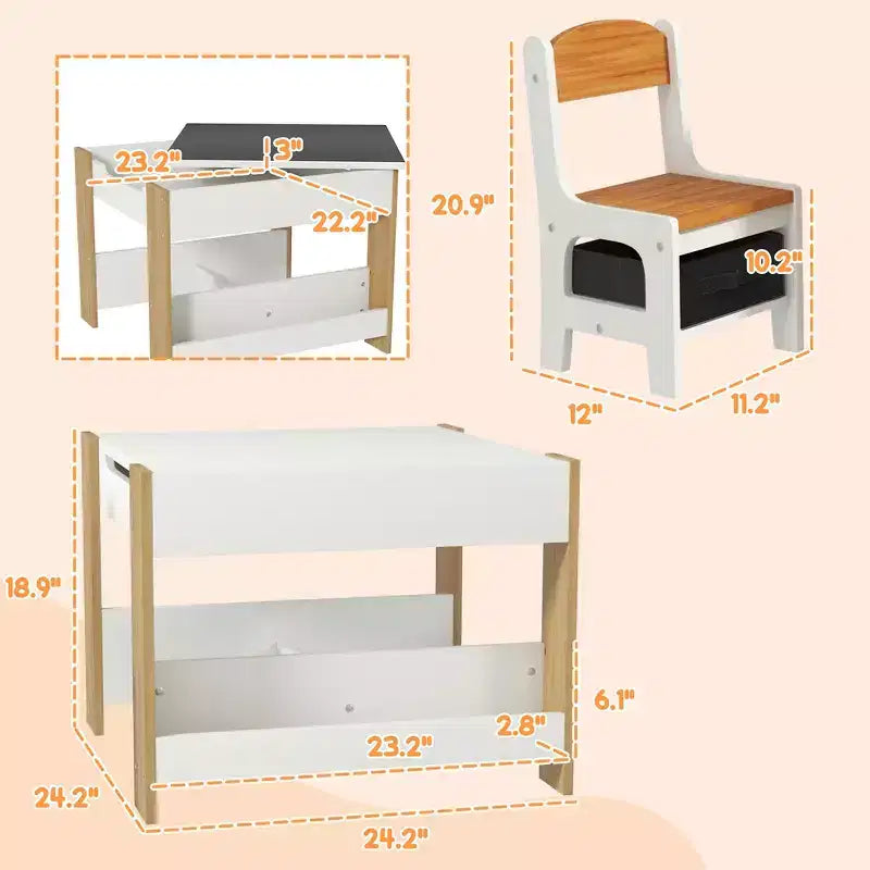 Table et chaises pour enfants, avec tableau noir de bureau, étagères de rangement et bibliothèques
