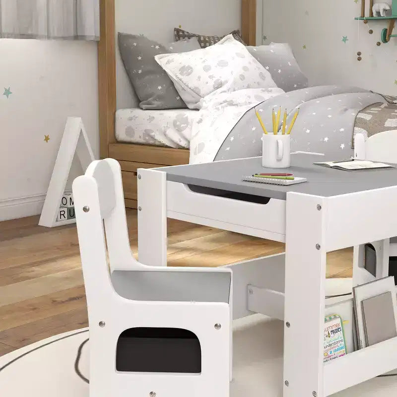 Table et chaises pour enfants, avec tableau noir de bureau, étagères de rangement et bibliothèques