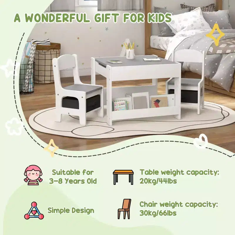 Table et chaises pour enfants, avec tableau noir de bureau, étagères de rangement et bibliothèques