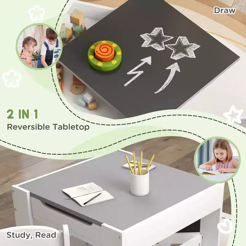 Table et chaises pour enfants, avec tableau noir de bureau, étagères de rangement et bibliothèques