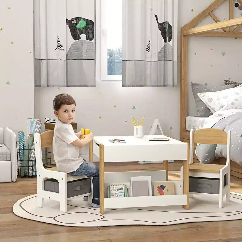 Table et chaises pour enfants, avec tableau noir de bureau, étagères de rangement et bibliothèques