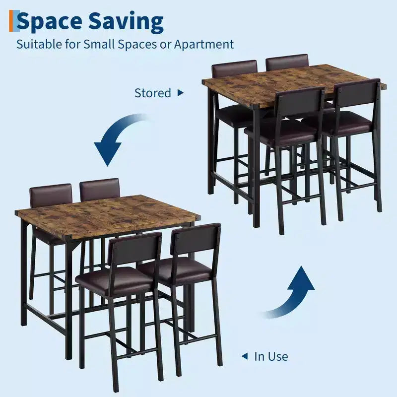 Table et chaises pour quatre personnes ; repose-pieds ; table de bar