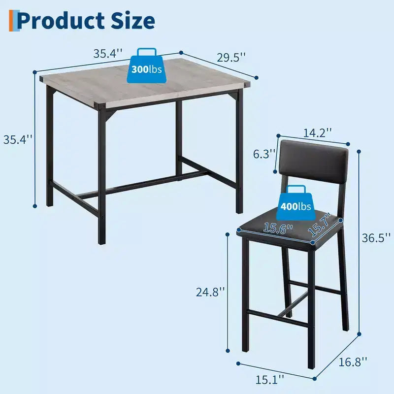 Table et chaises pour quatre personnes ; repose-pieds ; table de bar