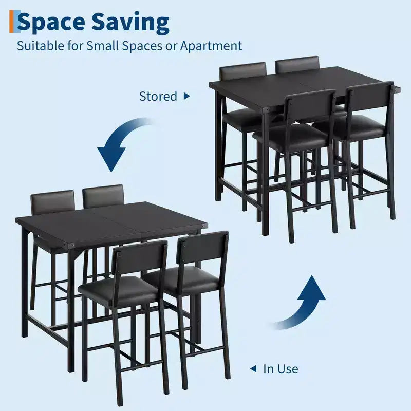 Table et chaises pour quatre personnes ; repose-pieds ; table de bar