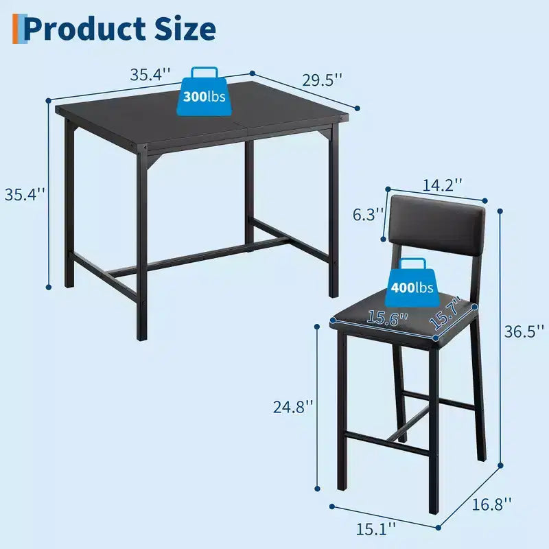 Table et chaises pour quatre personnes ; repose-pieds ; table de bar