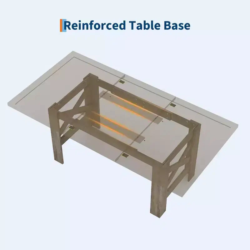 Longue table à manger de cuisine en bois ; 6 à 8 places.