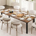 Dining Table with Wave Irregular Edge; 15mm Thick MDF Top & Metal Frame; Wooden Kitchen Table for 6-8; Retro Brown