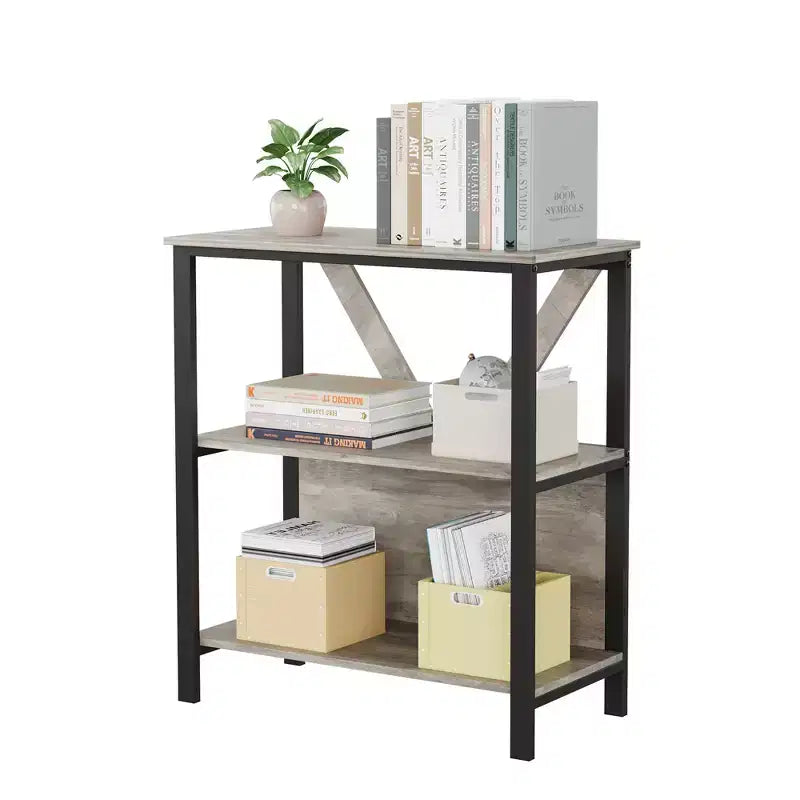 3-Tier Bookshelf with Lights - Wood & Metal Open Display Bookcase; Standing Storage Rack for Living Room; Bedroom; Home Office