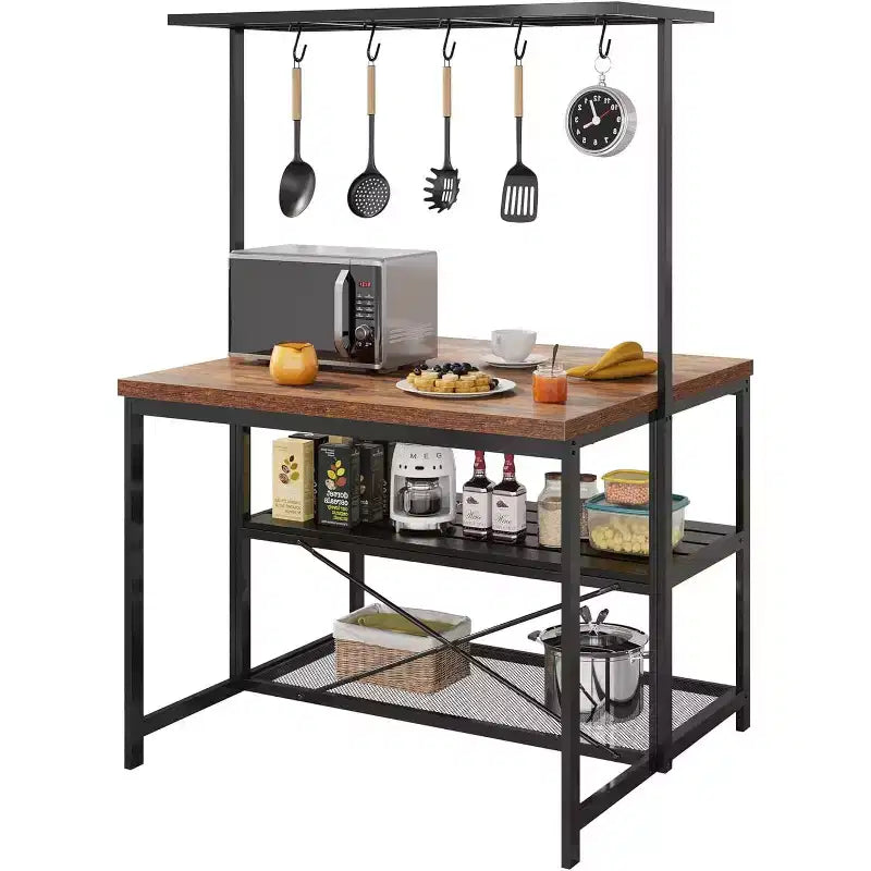 Îlot de cuisine avec prises électriques ; Desserte de boulanger mobile avec 3 étagères et crochets