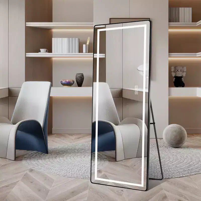 Avec lumière LED ; miroir d'éclairage de chambre sur pied