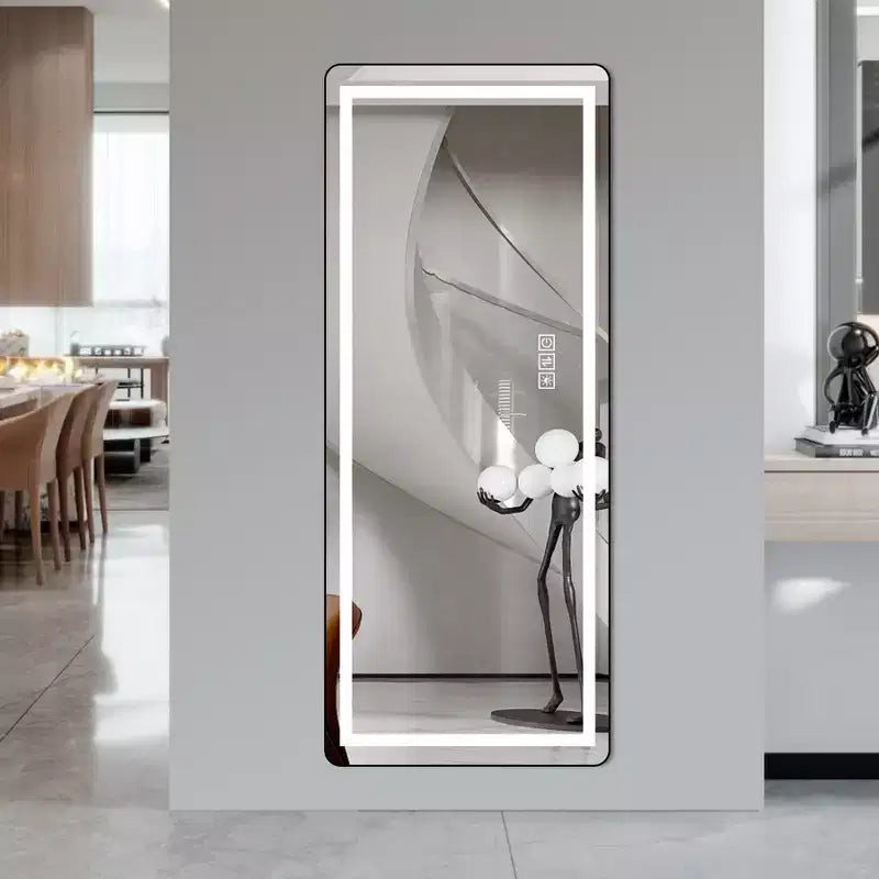 Avec lumière LED ; miroir d'éclairage de chambre sur pied
