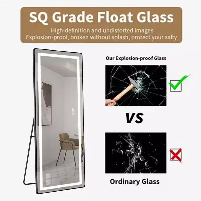 Avec lumière LED ; miroir d'éclairage de chambre sur pied