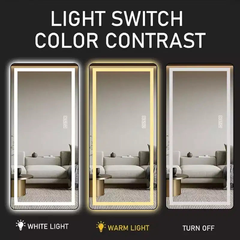 Avec lumière LED ; miroir d'éclairage de chambre sur pied
