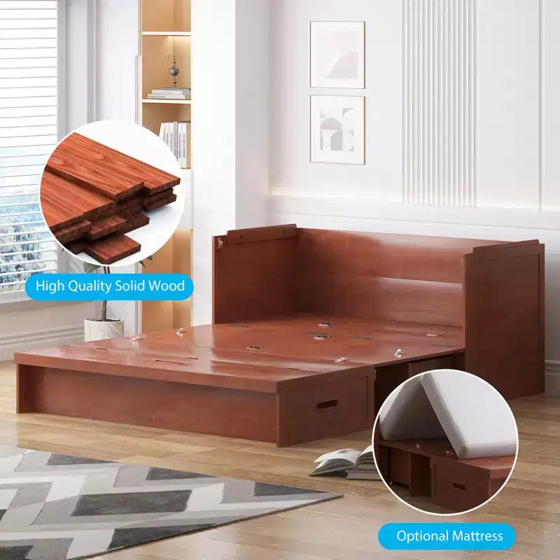 Lit escamotable queen-size avec station de recharge et tiroirs de rangement