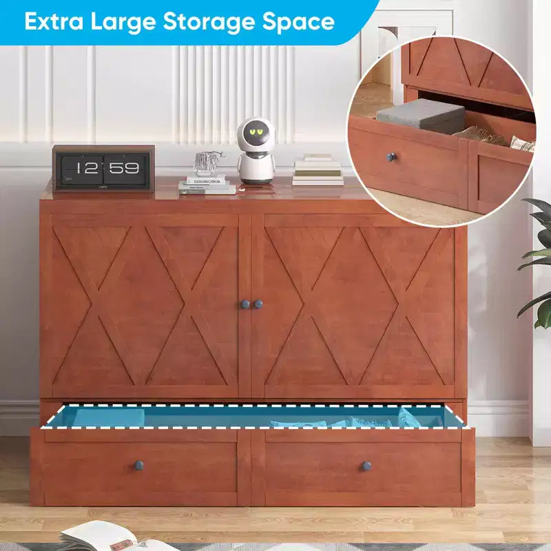 Lit escamotable queen-size avec station de recharge et tiroirs de rangement