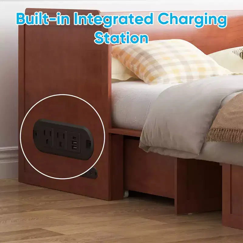 Lit escamotable queen-size avec station de recharge et tiroirs de rangement