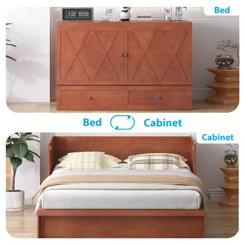 Lit escamotable queen-size avec station de recharge et tiroirs de rangement