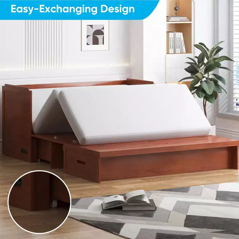 Lit escamotable queen-size avec station de recharge et tiroirs de rangement