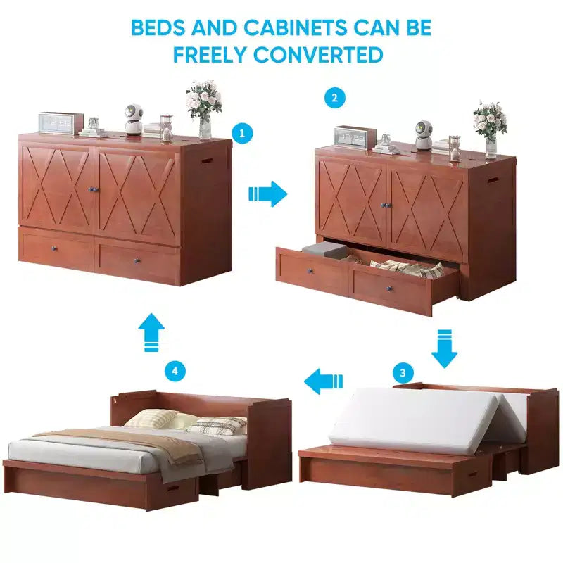 Lit escamotable queen-size avec station de recharge et tiroirs de rangement