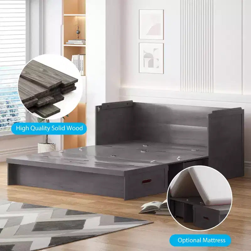 Lit escamotable queen-size avec station de recharge et tiroirs de rangement