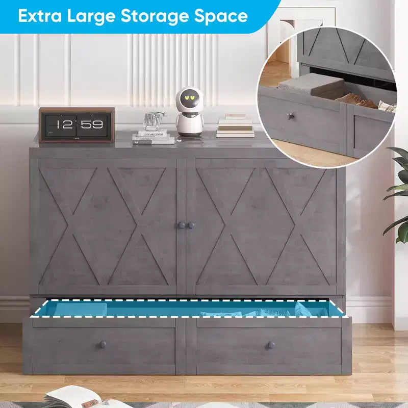 Lit escamotable queen-size avec station de recharge et tiroirs de rangement