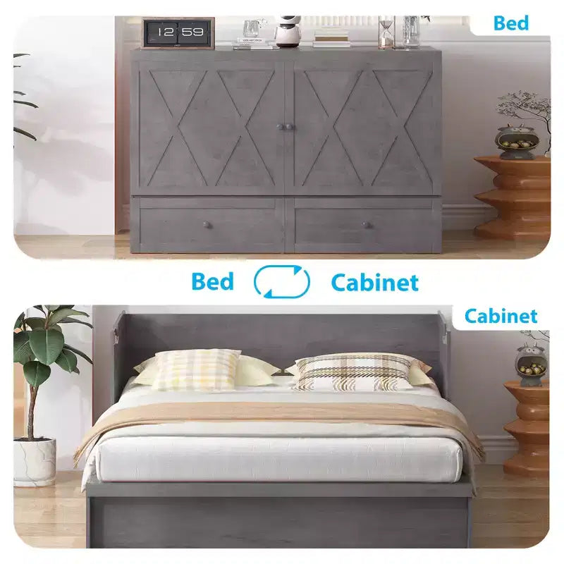 Lit escamotable queen-size avec station de recharge et tiroirs de rangement