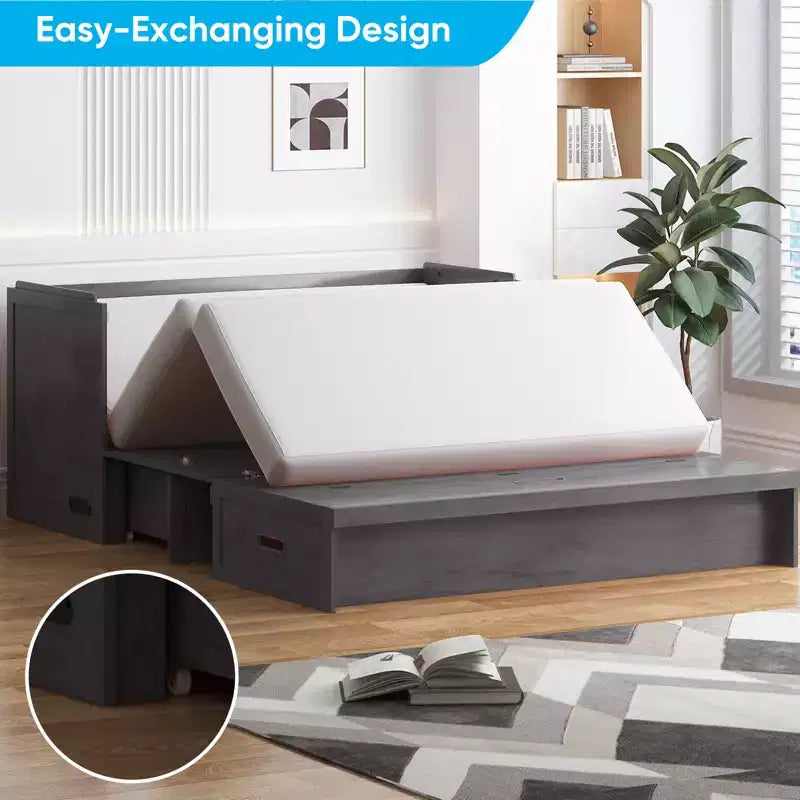 Lit escamotable queen-size avec station de recharge et tiroirs de rangement