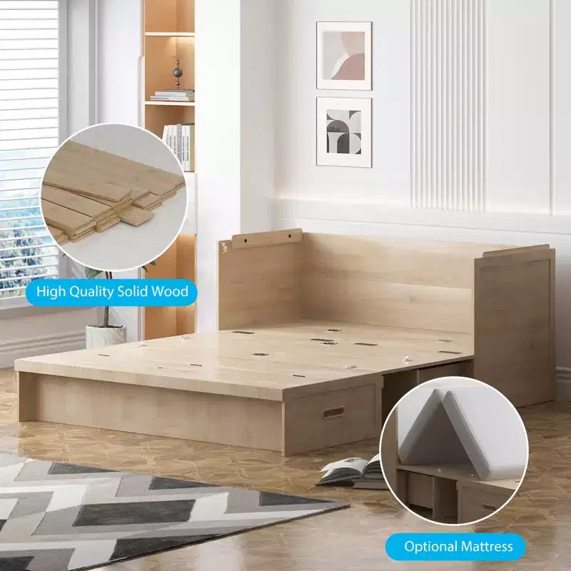 Lit escamotable queen-size avec station de recharge et tiroirs de rangement