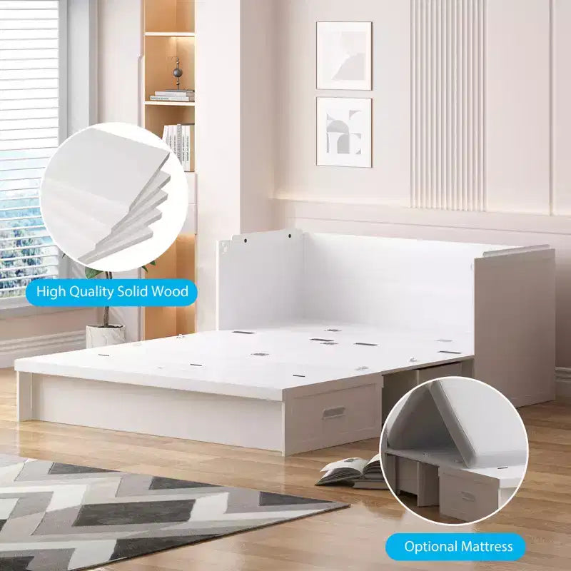 Lit escamotable queen-size avec station de recharge et tiroirs de rangement