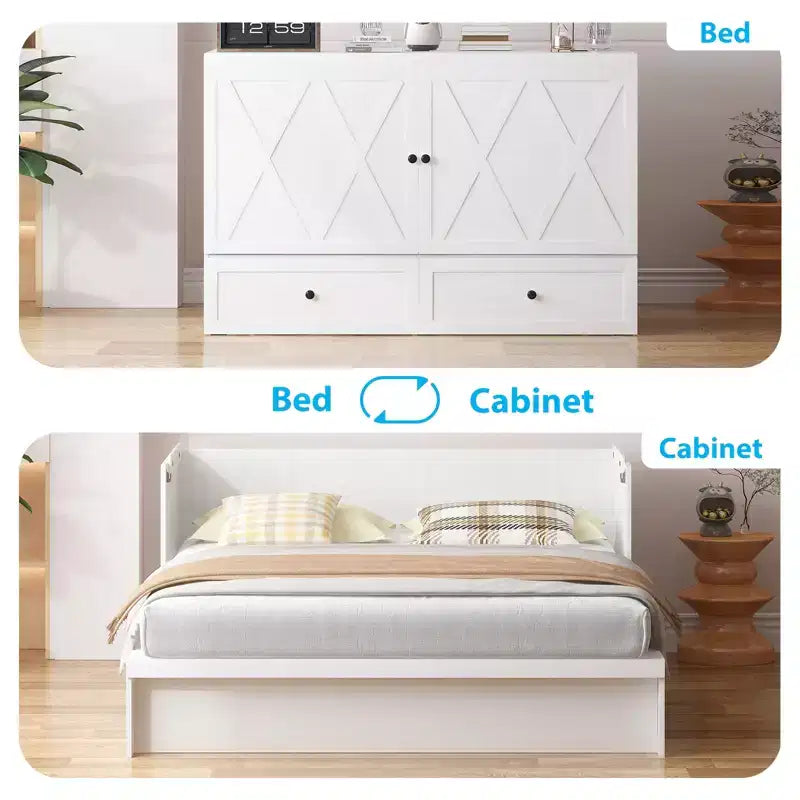 Lit escamotable queen-size avec station de recharge et tiroirs de rangement