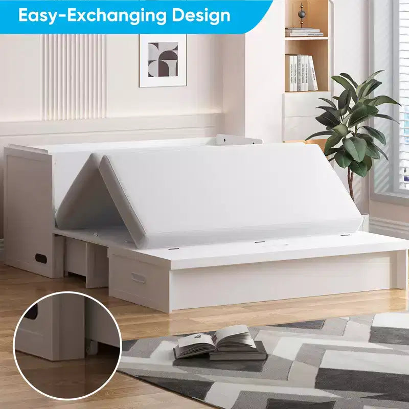 Lit escamotable queen-size avec station de recharge et tiroirs de rangement