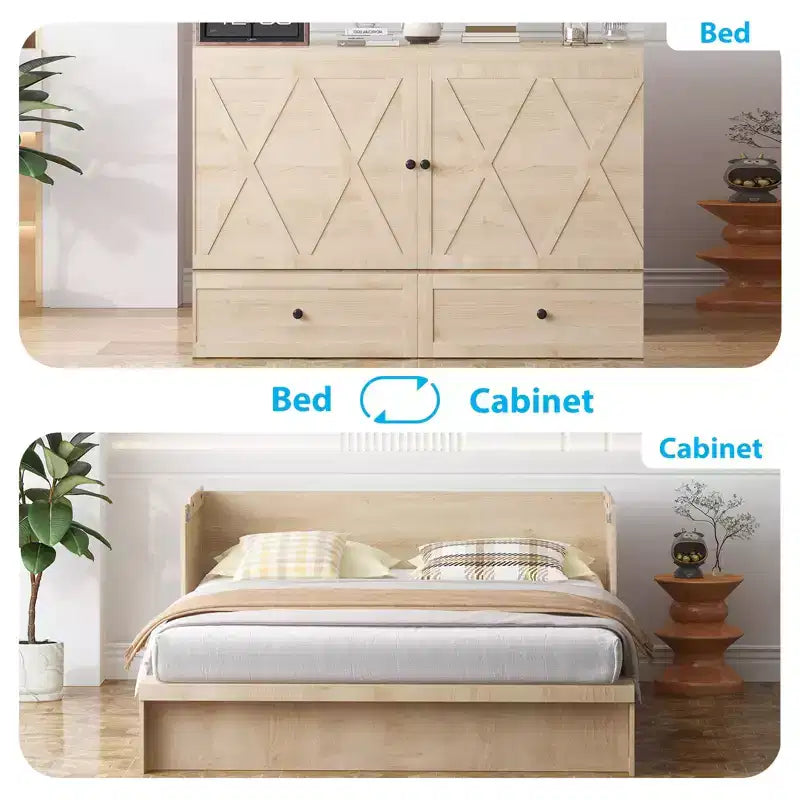 Lit escamotable queen-size avec station de recharge et tiroirs de rangement