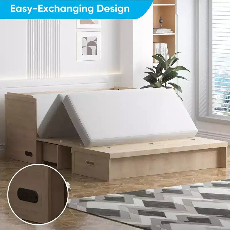 Lit escamotable queen-size avec station de recharge et tiroirs de rangement