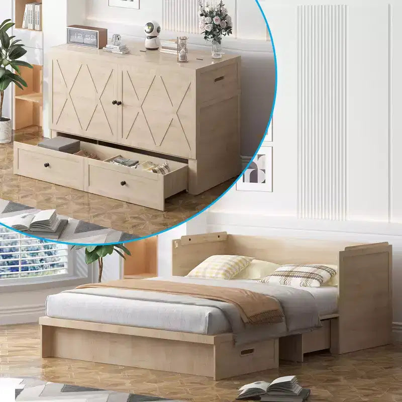 Mjkone Queen Size Murphy Bed with Charging Station & Storage Drawer;Space-Saving Design;Optional Mattress