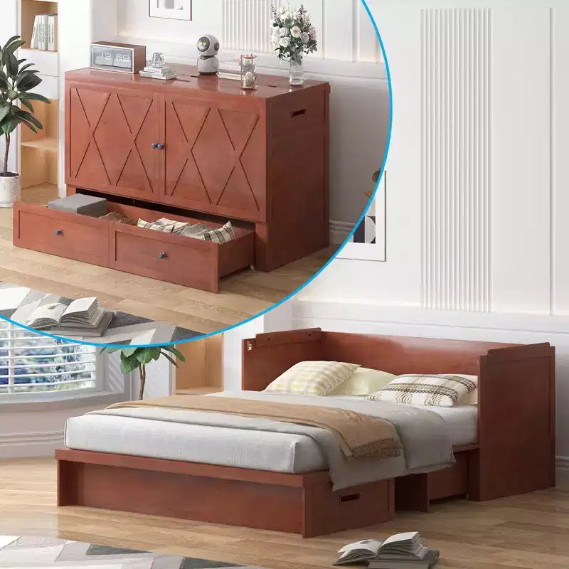 Queen-size Murphy bed with charging station and storage drawers