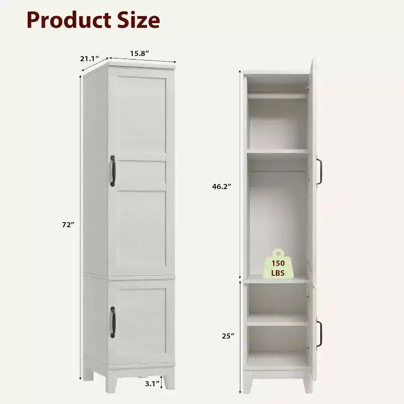 Armoire à double porte avec penderie ; armoire haute et étroite