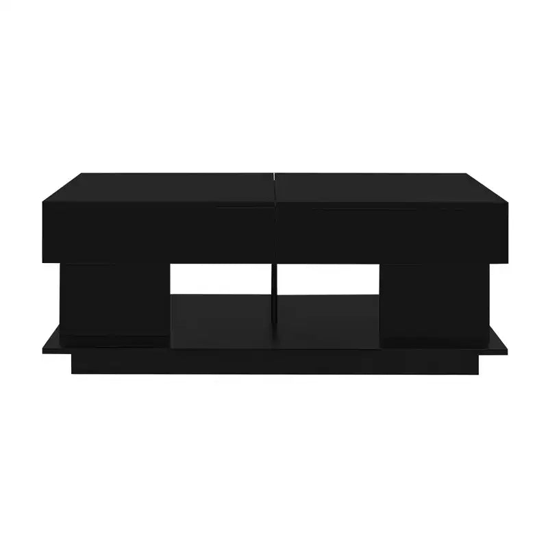 Table basse modulable avec espace de rangement dissimulé.