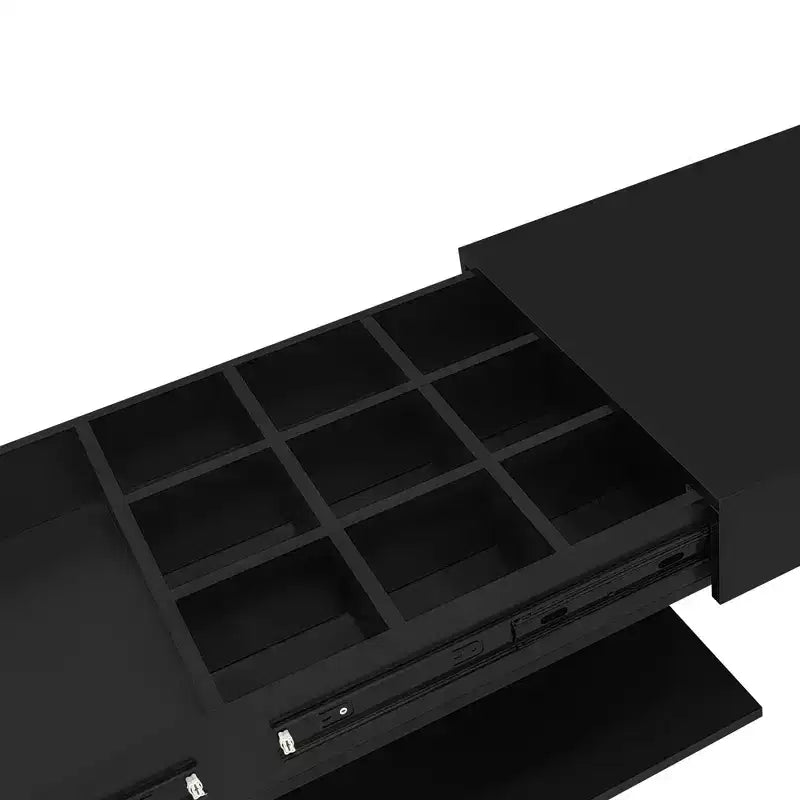 Table basse modulable avec espace de rangement dissimulé.