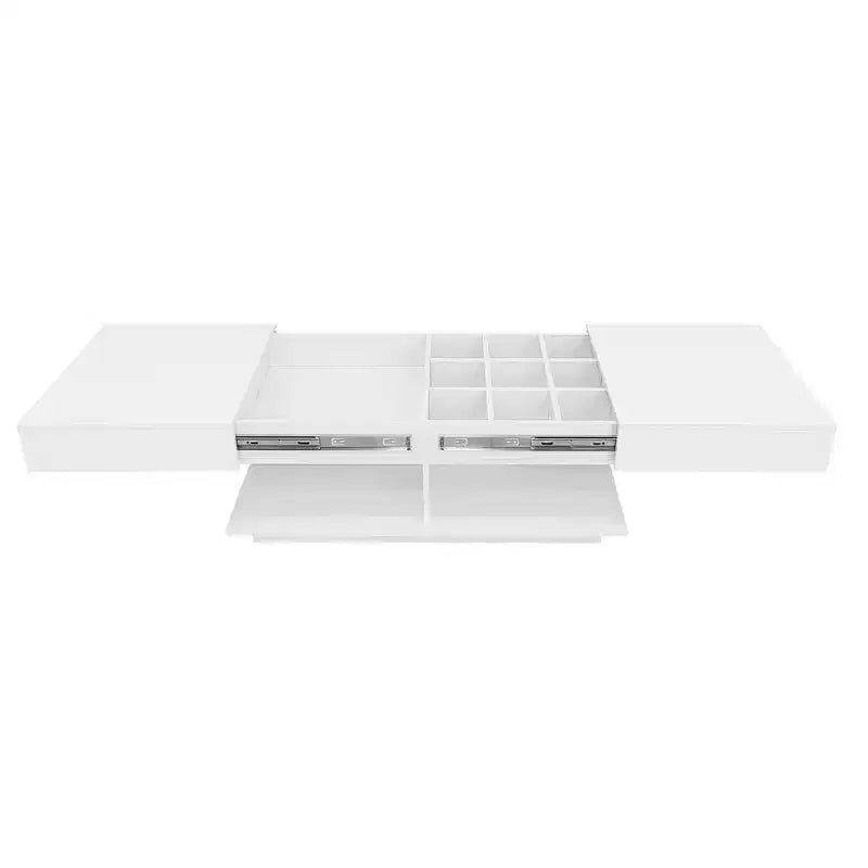 Table basse modulable avec espace de rangement dissimulé.