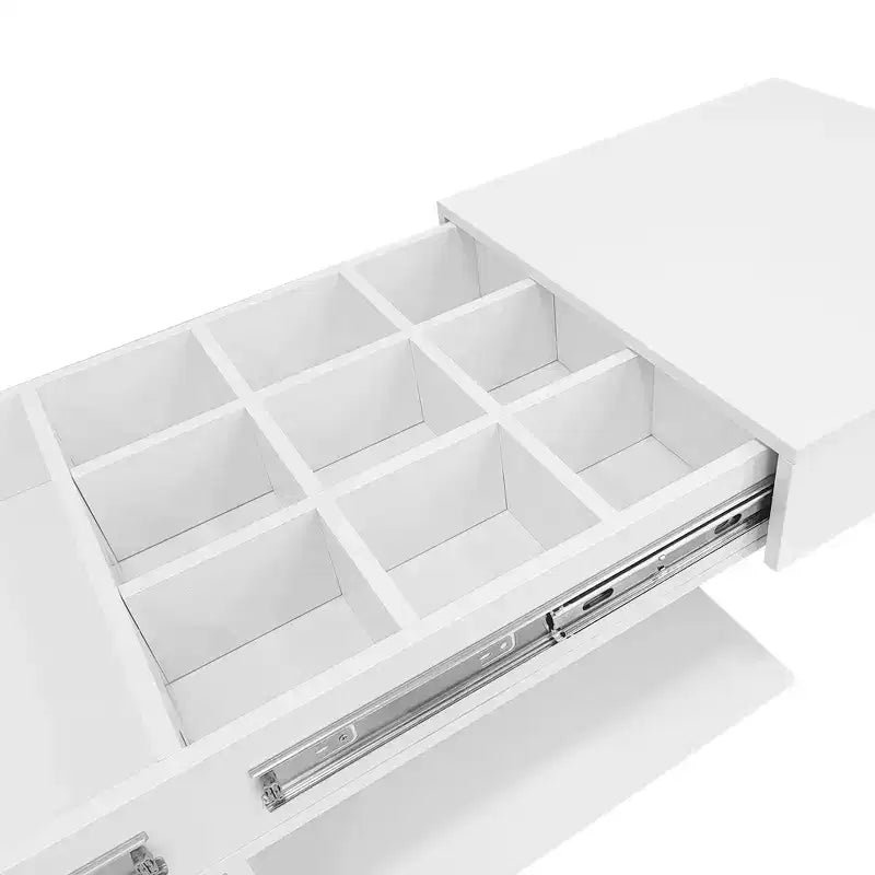 Table basse modulable avec espace de rangement dissimulé.