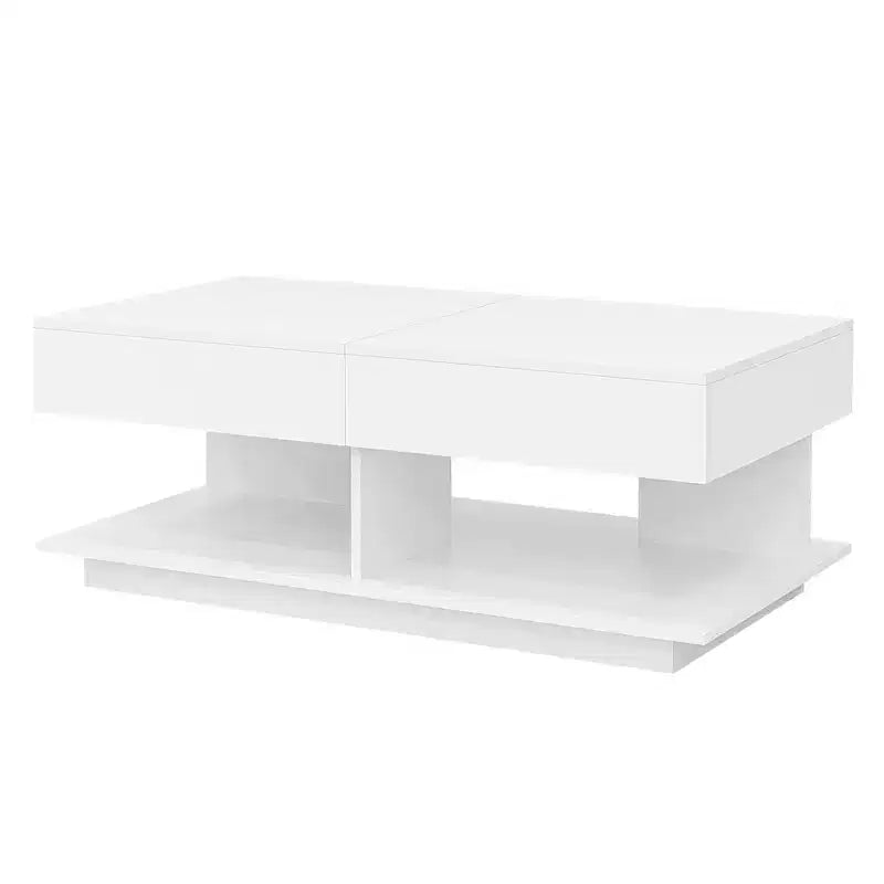 Table basse modulable avec espace de rangement dissimulé.