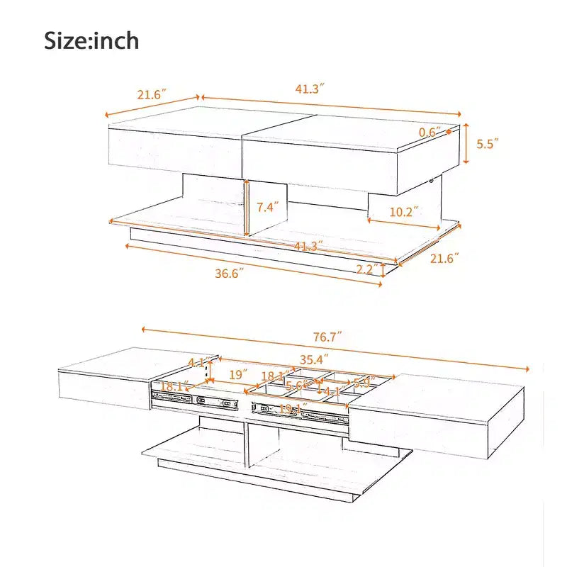 Table basse modulable avec espace de rangement dissimulé.