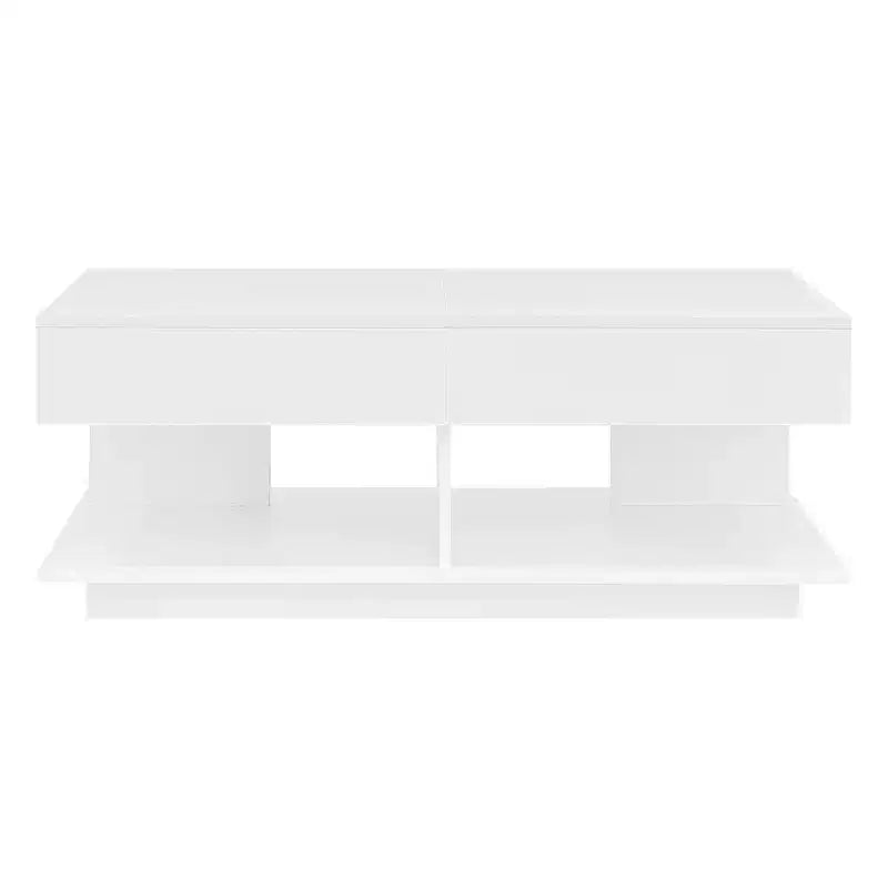 Table basse modulable avec espace de rangement dissimulé.